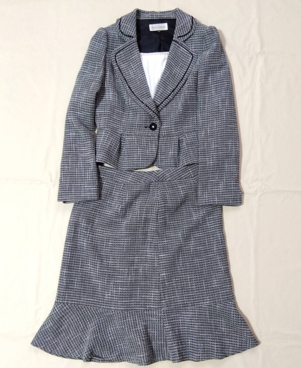 宅急便送料込み Belle Current イギン フォーマル スーツ上下 セットアップ 13号 L ジャケット スカート 黒白ツイード風 卒園 卒業式 7349拍卖