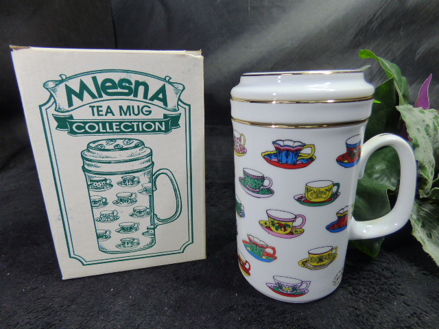 ほ366.Mlesna ティーマグ マグカップ ティーカップ ストレーナー付き Noritake Lanka Porcelain ムレスナ フタ付き拍卖