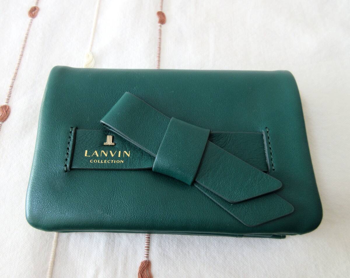ランバンコレクション LANVIN COLLECTION ラペリパース 二つ折り財布 2つ折り財布 グリーン 緑色 リボン付き レディース財布 レザー 本革拍卖