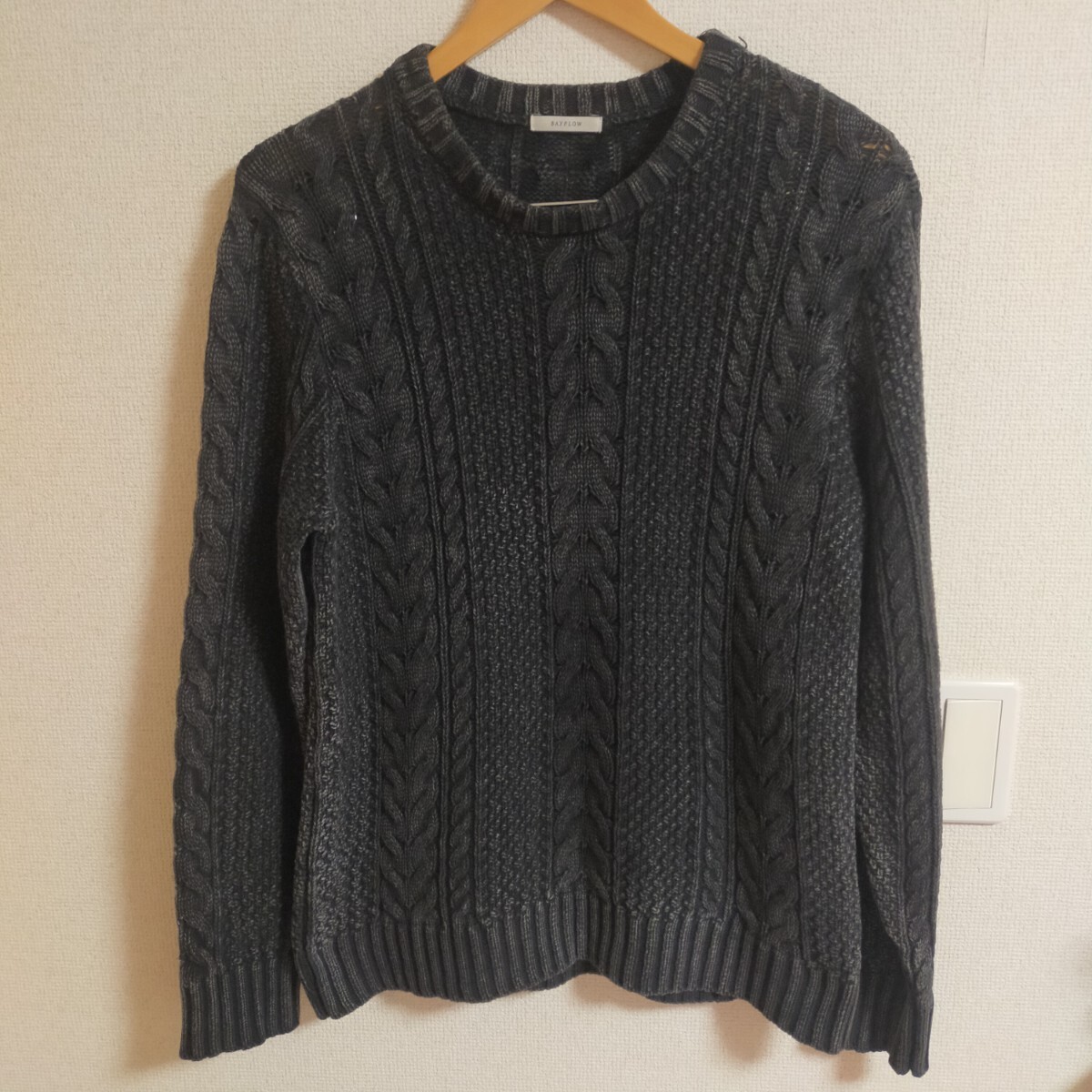BAYFLOW ベイフロー ケーブルニット セーター ウォッシュカラー 3(M) ブラック(黒)拍卖