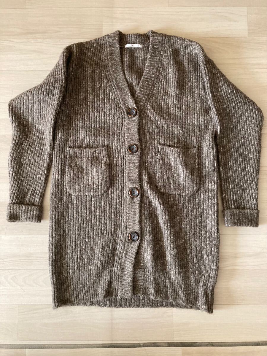 SLY リブ編みブラウンカーディガン フリーサイズ拍卖
