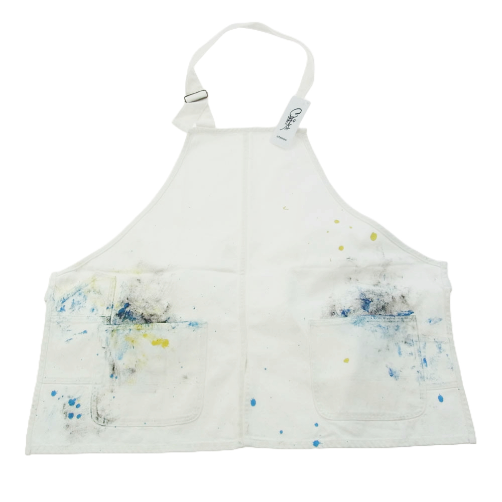 atmos アトモス COOK HANDMADE PAINT DENIM ハンドメイド ペイント デニム エプロン ホワイト系【新古品】【未使用】【中古】拍卖