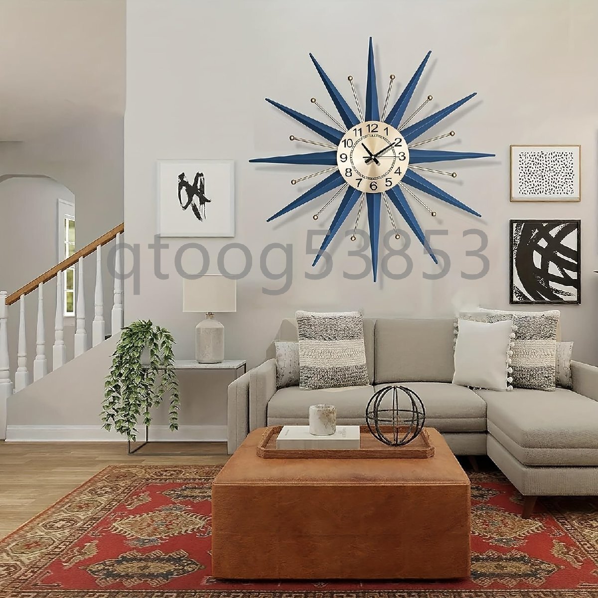 掛け時計 壁掛け アナログ リビング ダイニング 50cm 青 ブルー 見やすい文字盤 柱時計 装飾 インテリア 存在感 エントランス拍卖