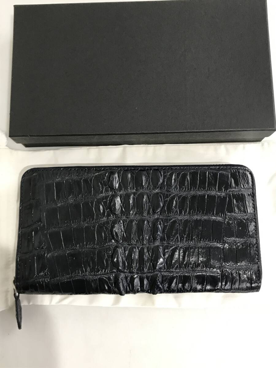 HG7407 カイマン 長財布 ラウンドファスナー ワニ革 レザー ネイビー 小銭入れあり 専用袋・箱付き 未使用品拍卖