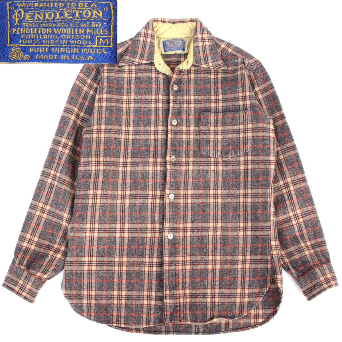 (44645)良品70s PENDLETONペンドルトンMADE IN USAウール チェックシャツ ネルシャツM (アメリカ ウールシャツ長袖ヴィンテージ 70年代)拍卖