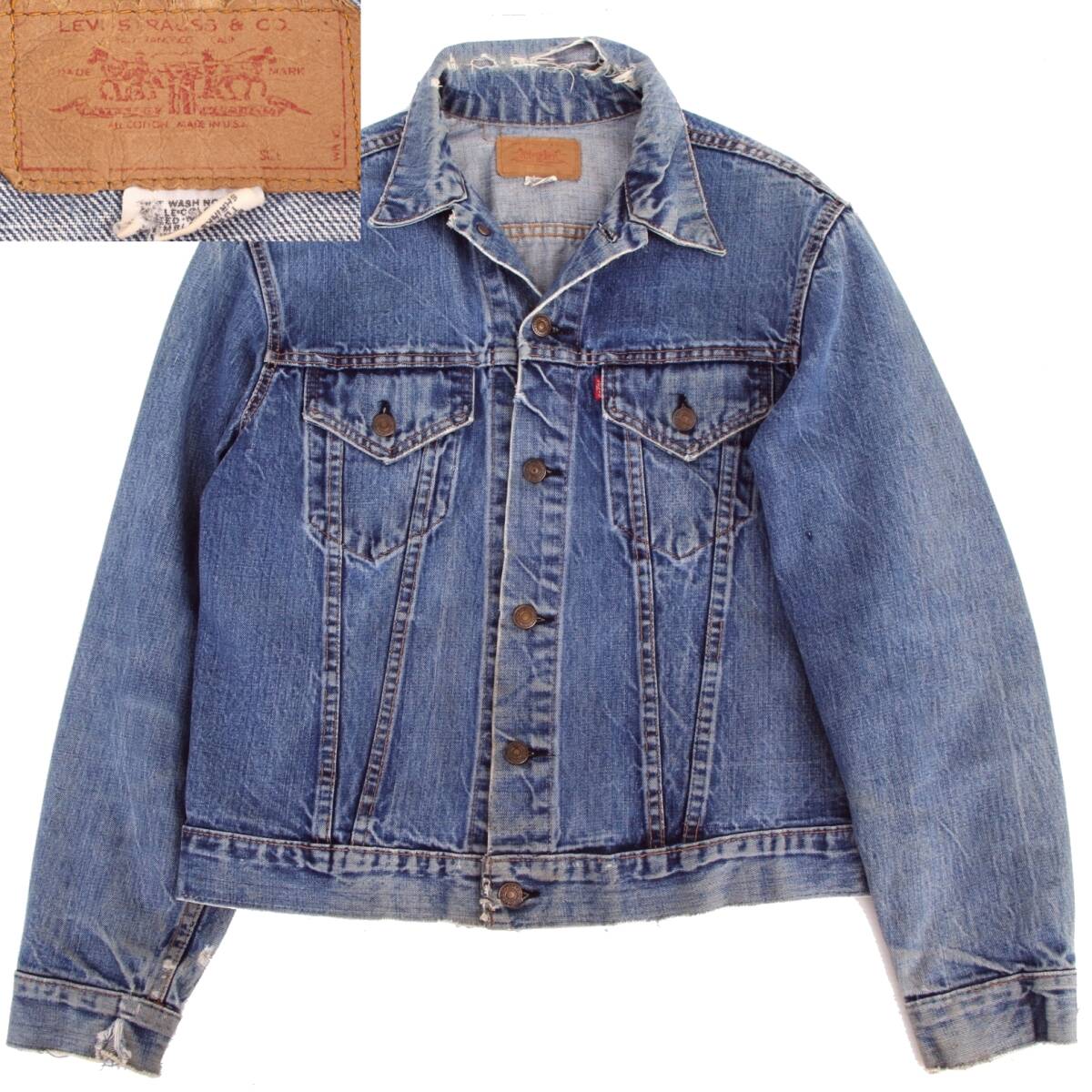 (44606)良品70s LEVISリーバイス70505-0217スモールeケアタグ デニムジャケット40-42(刻印524フォース4th USA米国製アメリカ ヴィンテージ)拍卖