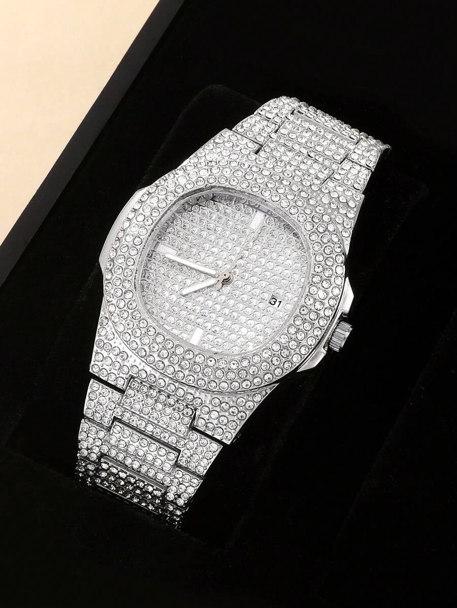 腕時計 メンズ クォーツ メンズ クリスタル装飾 クオーツ時計 丸型インデックス 日付表示 学生への贈り物に最適拍卖