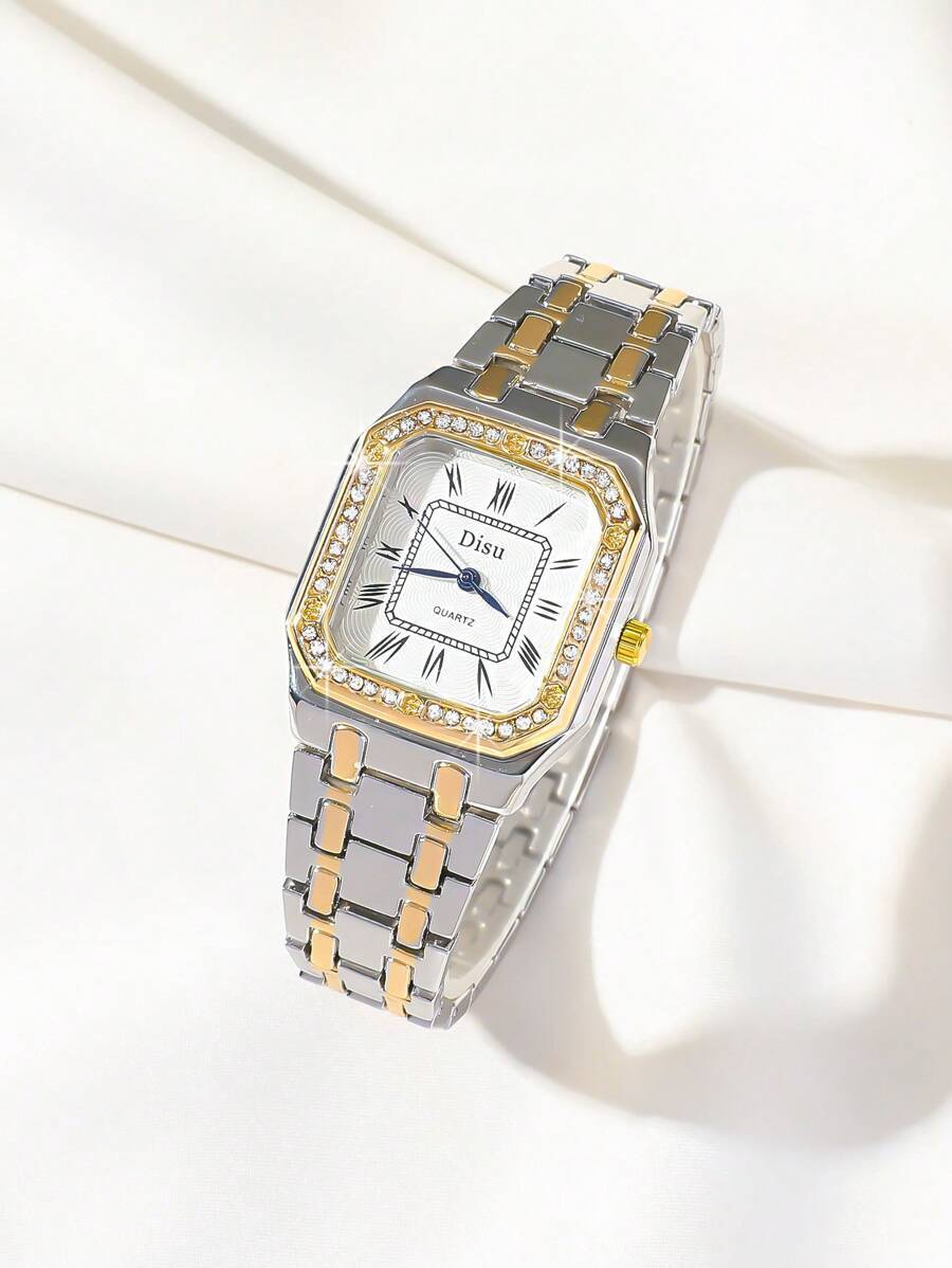 腕時計 レディース クォーツ 1個 レディース スクエアダイヤル ゴールドステンレスストラップ クラシックビジネス クオーツ腕時拍卖