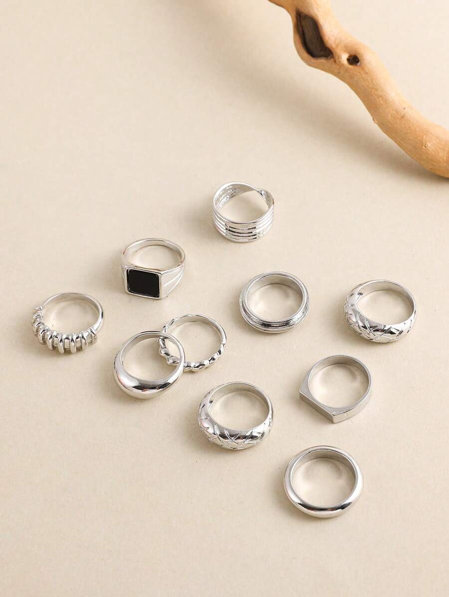 リング レディース セット 10 ピース/セット ミニマリスト テクスチャ メタル リング拍卖