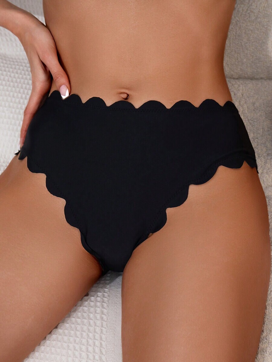 レディース 水着 ボトムス レディース 無地ビキニボトム サマー スカラップシェルトリミング拍卖