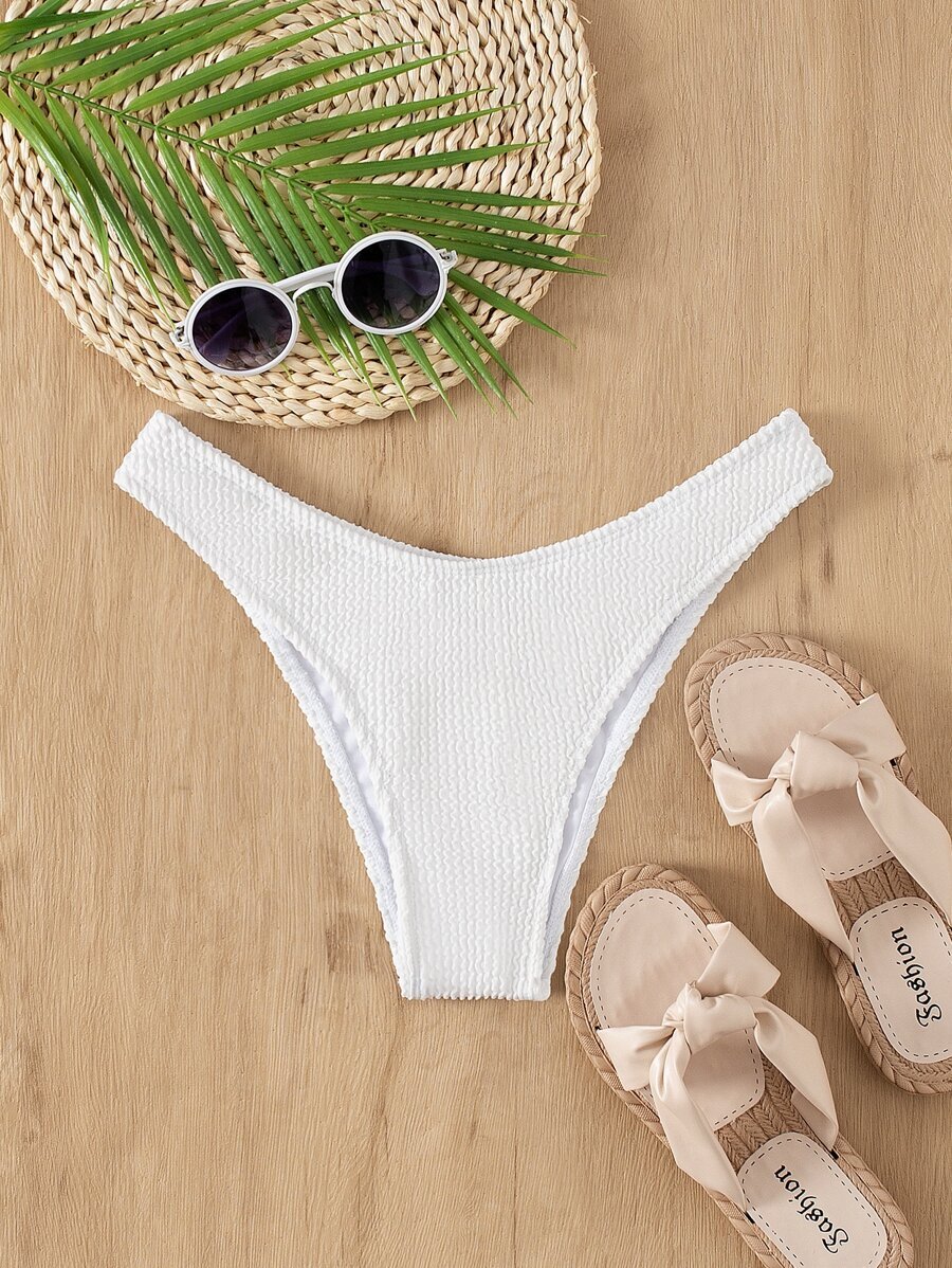 レディース 水着 ボトムス テクスチャード加工のハイカットビキニパンティー拍卖