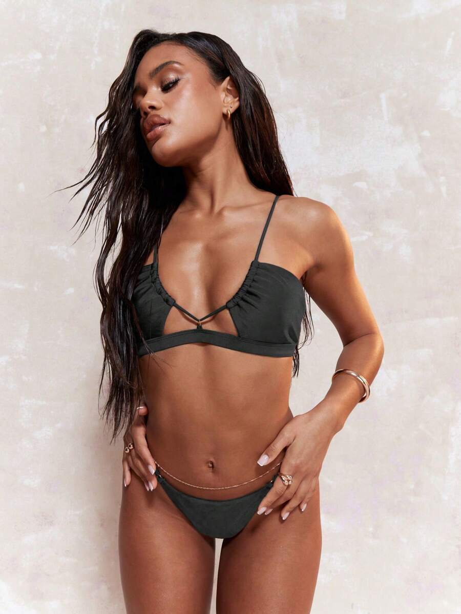 レディース 水着 トップス カットアウト プランジ ネック ビキニ トップ レディース 夏用拍卖