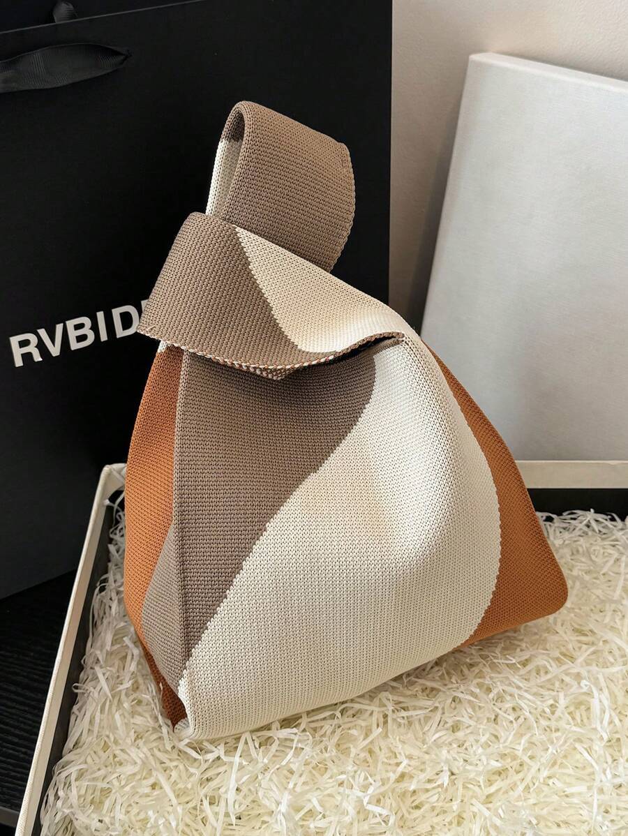 バッグ レディース ハンドバッグ カラーブロックパターン かぎ針編み ハンドバッグ 1個 ミニかぎ針編みバッグ ハンドバッグ フラ拍卖