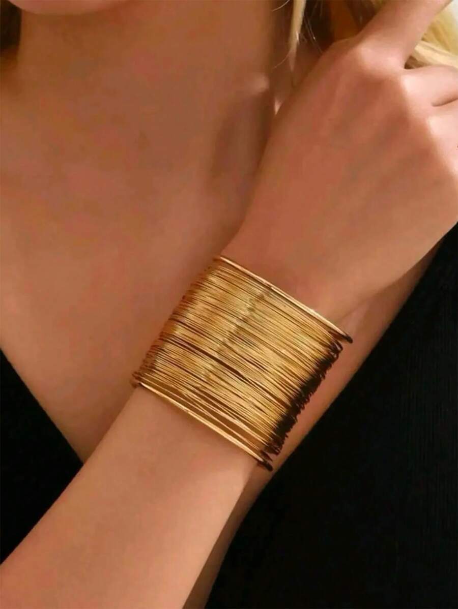 ジュエリー レディース ブレスレット セット 女性用カフバングルブレスレット 1個、オープンワイヤーブレスレット、ゴールドのリスト拍卖