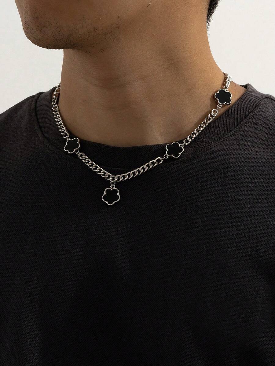 ジュエリー メンズ ネックレス 1個 ミニマリスト シック メタルチェーン 5枚 クローバー ペンダントネックレス メンズ、誕生日拍卖