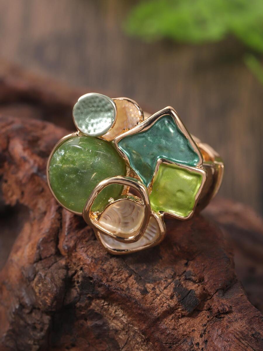 リング レディース リング エナメル加工 幾何学柄 スクエアリング 色鮮やか シンプル パーティ お出かけに最適 サイズ女性用 母拍卖