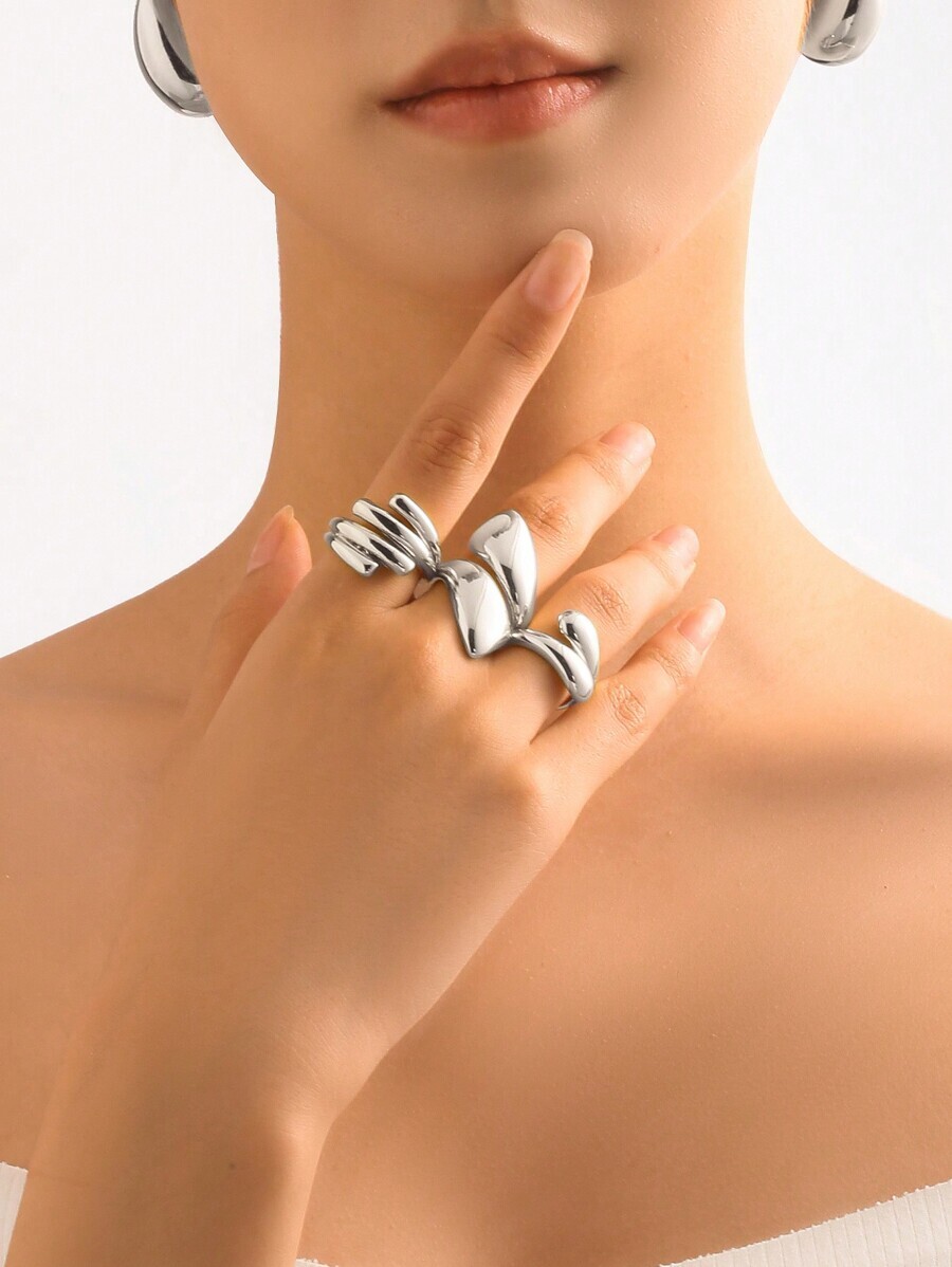 リング レディース セット 3個入り ファッショナブルな幾何学柄ステンレススチールウォータードロップリング、パーティー、集まり、日拍卖