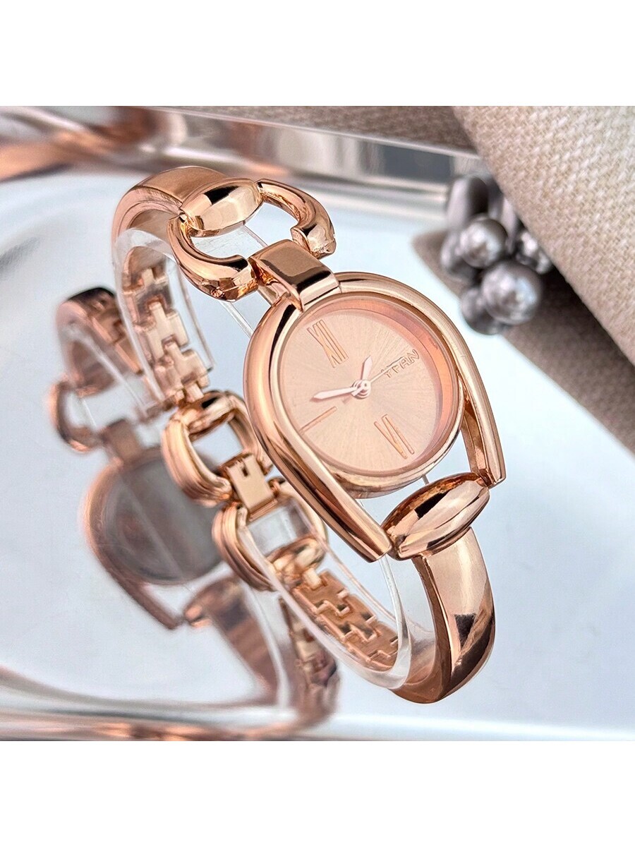 腕時計 レディース クォーツ 1個 レディース ローズゴールド 字型ケース、カラフルなダイヤル、メタリック合金ベルト、ファッション拍卖