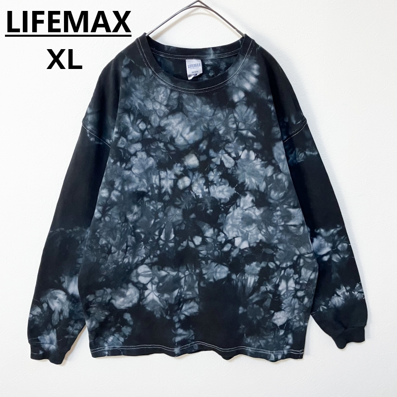 LIFEMAX タイダイ染め長袖TシャツXL 厚手 新品 白黒 グレー 春秋冬物拍卖