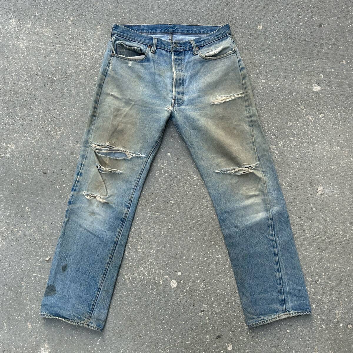 66後期 オリジナル Levi’s 501 W36(W34~W35) L34 80s ビンテージ ボタン裏6刻印 耳 ダメージ グランジ セルビッジ ジーンズ デニムパンツ拍卖
