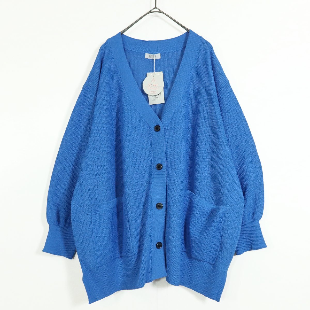 【新品タグ】ローリーズファーム★UVカット♪ 鮮やかなカラーの薄手ニットカーディガン サイズF コバルトブルー系 z11484拍卖