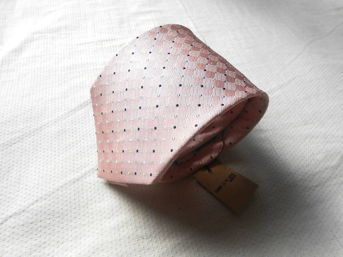 E269新品未使用コムサデモードメンCOMME CA DU MODE MENドット柄模様厚手ネクタイピンク拍卖