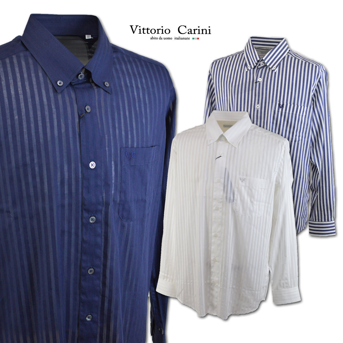 50%OFF【カリーニ】メンズ 長袖シャツ(48)L 紺 3230-1002-53 Carini 春夏用 セール カジュアル 日本製 おしゃれ かっこいい @拍卖