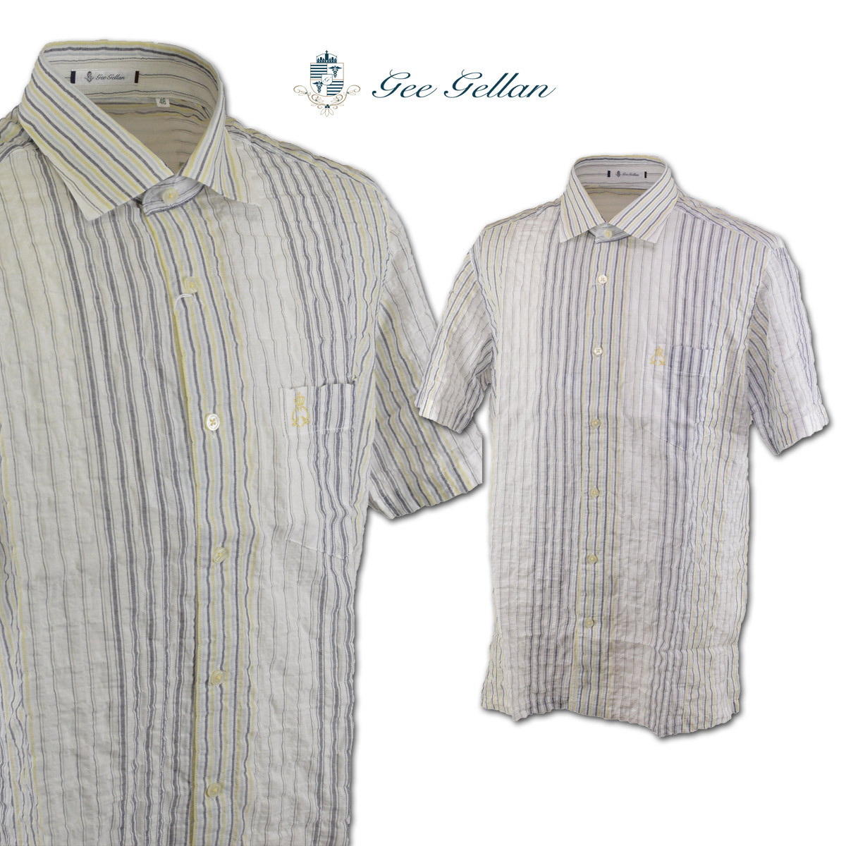 50%OFF【ゲラン】メンズ 半袖シャツ (46)M 白 2210-1532-11 GEE GELLAN セール 春夏 サッカー素材 日本製 @拍卖