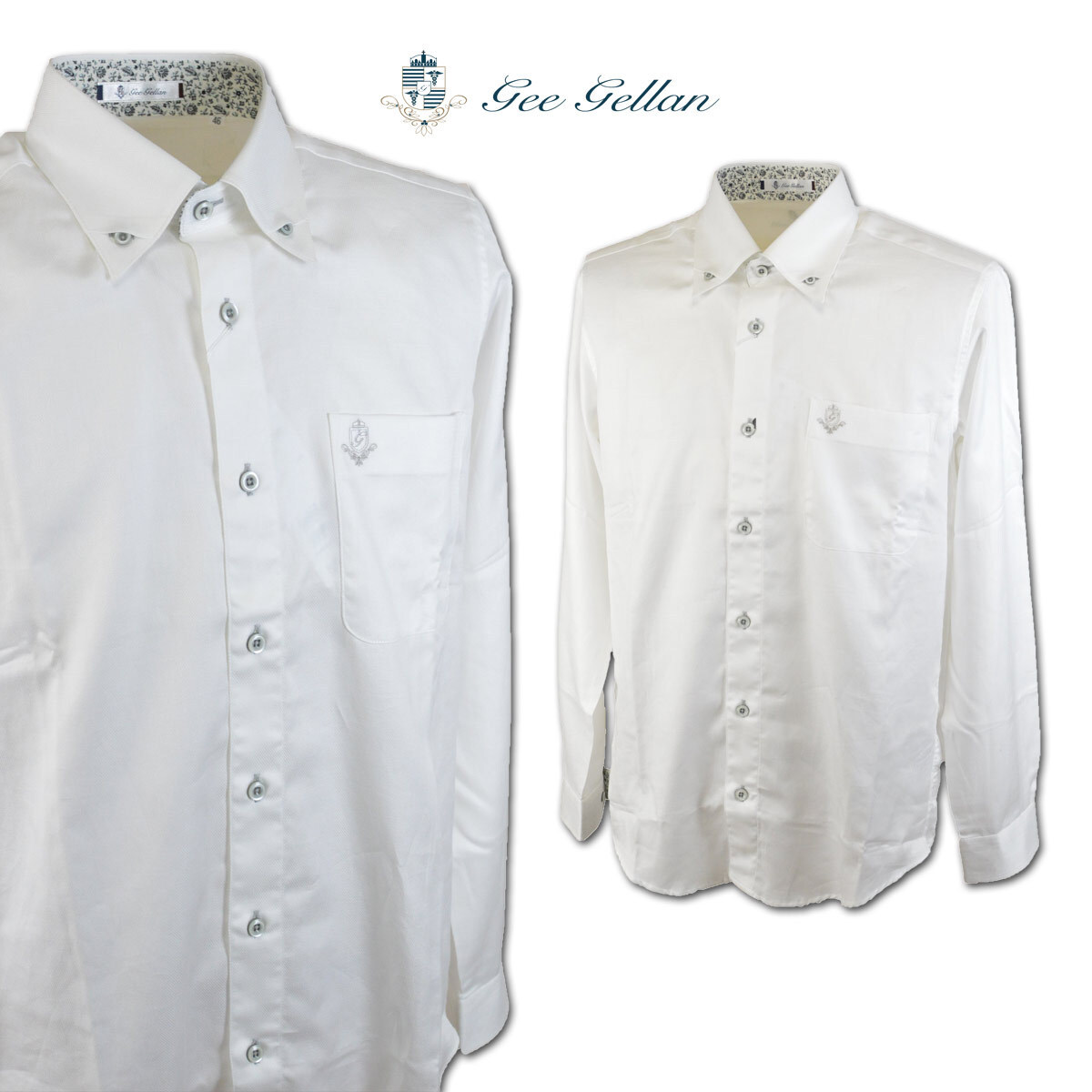 50%OFF【ゲラン】メンズ 長袖シャツ (46)M 白 2210-1001-10 GEE GELLAN セール カジュアル ボタンダウン 高級素材 日本製 おしゃれ @拍卖