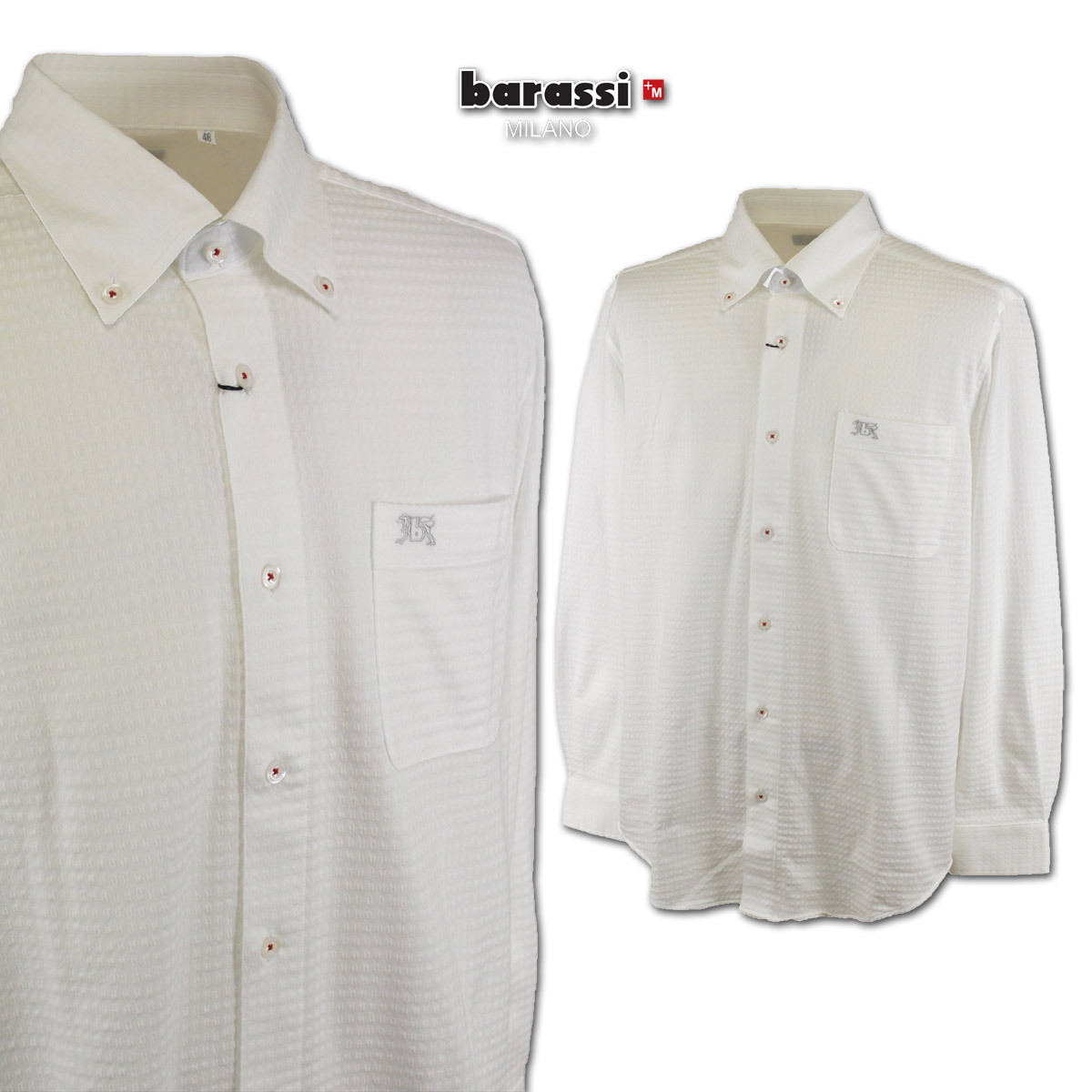 50%OFF【バラシ】メンズ 長袖シャツ L(48) 白 2250-1011-10 BARASSI セール ボタンダウン 日本製 おしゃれ @拍卖