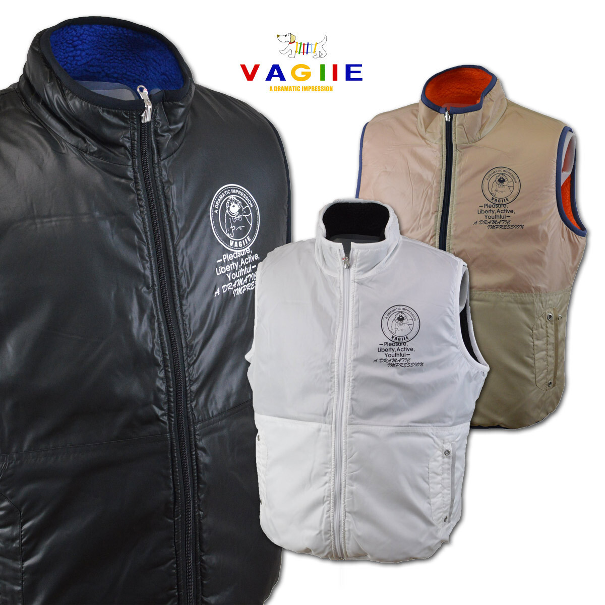 5割引【バジエ】メンズ ベストブルゾン リバーシブル(46)M 黒×青 3120-9112-20 VAGIIE 秋冬 セール カジュアル ゴルフ おしゃれ @拍卖