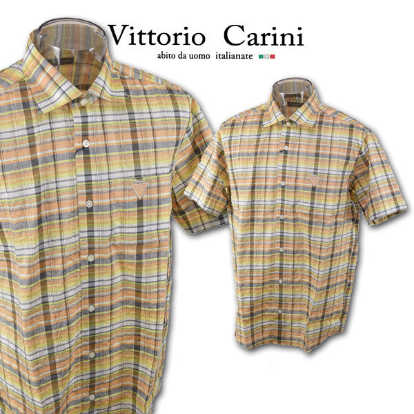 50%OFF【カリーニ】メンズ 半袖シャツ(48)L オレンジ 1230-1533-11 Carini 春夏 SALE セール 日本製 おしゃれ @拍卖