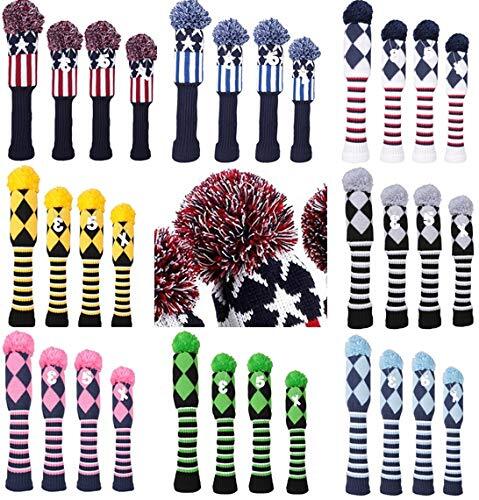 ゴルフカバー ヘッドカバー 4点セット ドライバー/ウッド FW 2点/ハイブリッド UT用カバー ニット製 ペンダント拍卖