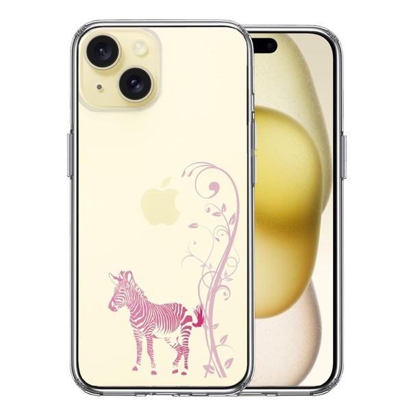 iPhone15 ケース クリア フローラル ゼブラ ピンク スマホケース 側面ソフト 背面ハード ハイブリッド拍卖