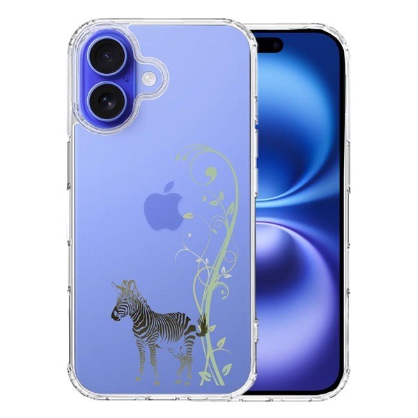 iPhone16 ケース クリア フローラル ゼブラ グリーン スマホケース 側面ソフト 背面ハード ハイブリッド拍卖