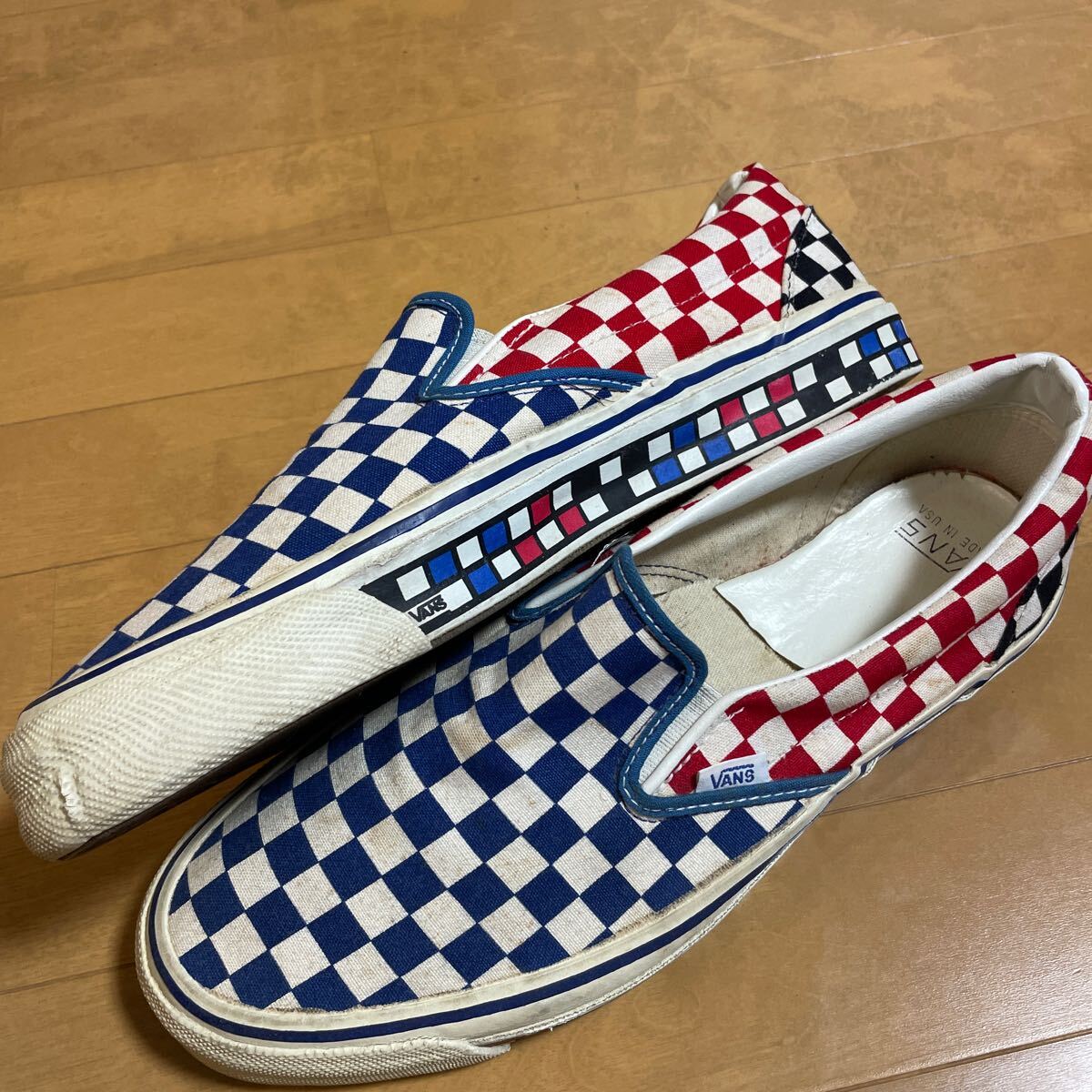 VANS スリッポン サイドテープ マルチチェッカー USA製 ビンテージ バンズ 70s 80s アメリカ製拍卖