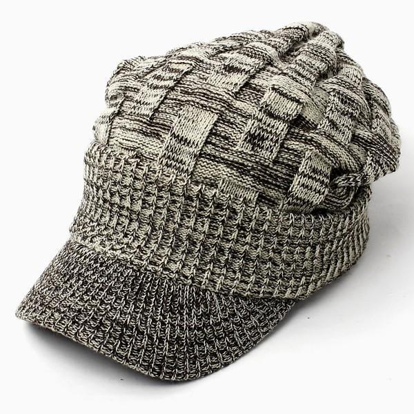 < ベージュ/ブラウン > 帽子 ニット帽 防寒 ゴルフ つば付きニット帽 キャスケット Regnuu アクリル クロス編み ニット スノボ 深め拍卖