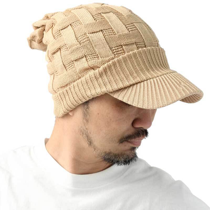 <ベージュ>帽子 レディース キャスケット 大きいサイズ Regnuu コットン クロス編み つば付き キャスケット メンズ拍卖