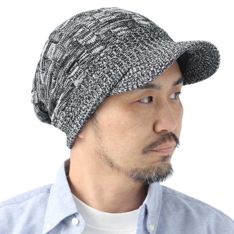 <ブラック/ホワイト>帽子 レディース キャスケット 大きいサイズ Regnuu コットン クロス編み つば付き キャスケット メンズ拍卖