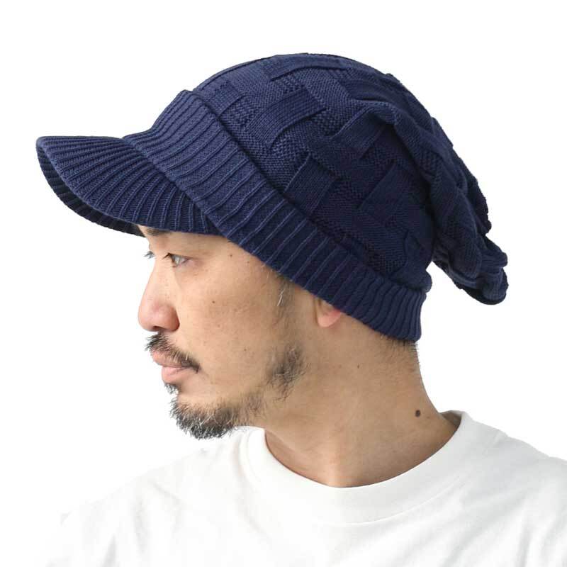 <ネイビー>帽子 レディース キャスケット 大きいサイズ Regnuu コットン クロス編み つば付き キャスケット メンズ拍卖