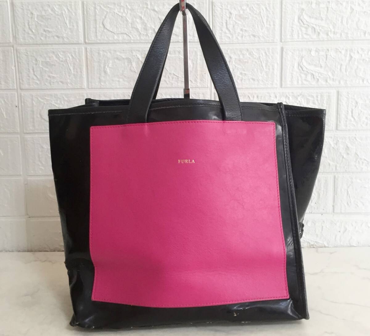 no31395 FURLA フルラ イタリア製 本革 レザー エナメル ハンド トート バッグ拍卖