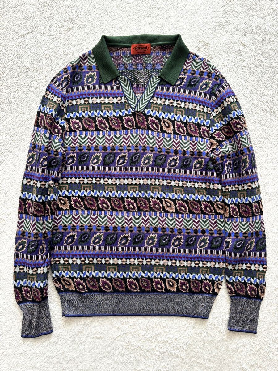 MISSONI size48 イタリア製ニットポロシャツ スキッパー セーター メンズ ミッソーニ プルオーバー ウール拍卖