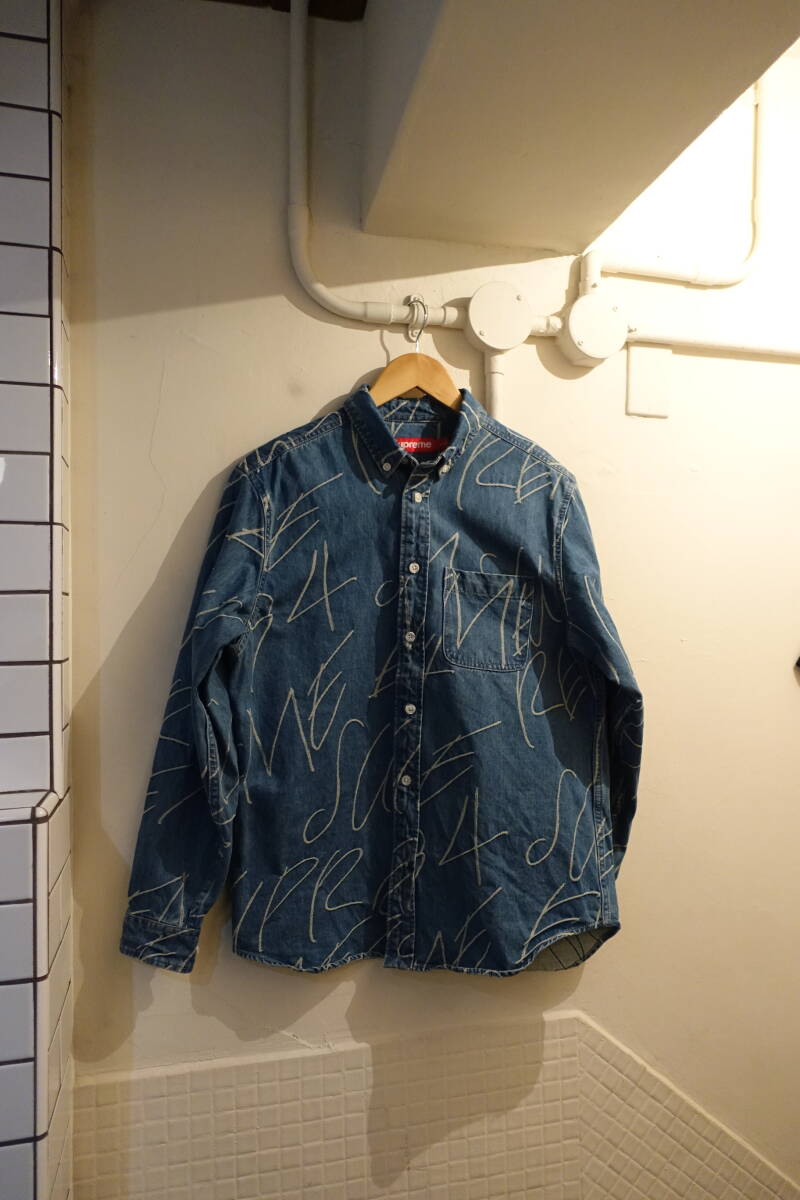Supreme シュプリーム 23FW Handwriting Jacquard Denim Shirt ジャガード デニムシャツ サイズS拍卖