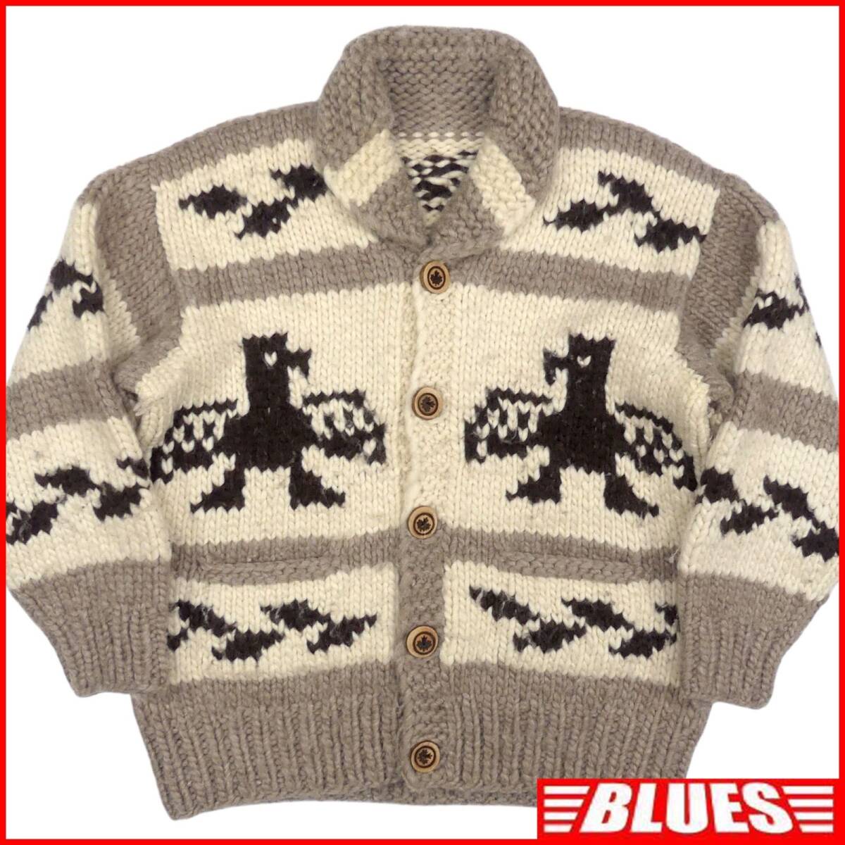 即決★カナダ製★メンズ XXL カウチンセーター 茶 ベージュ イーグル ウール ニット セーター カーディガン メープルボタン拍卖