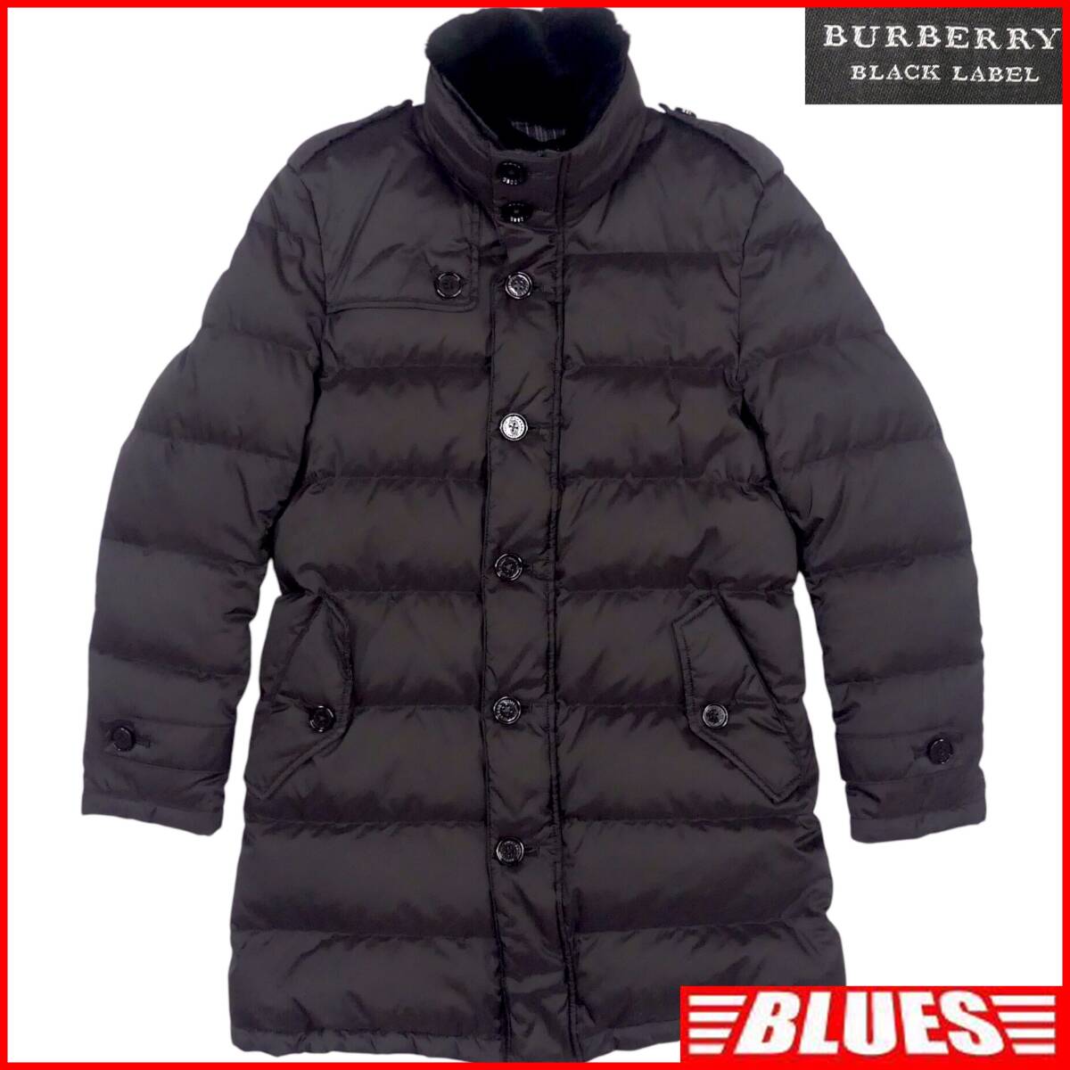 即決★BURBERRY BLACK LABEL★メンズ M 廃版 ダウンジャケット バーバリーブラックレーベル M 黒 ラビットファー ロング拍卖