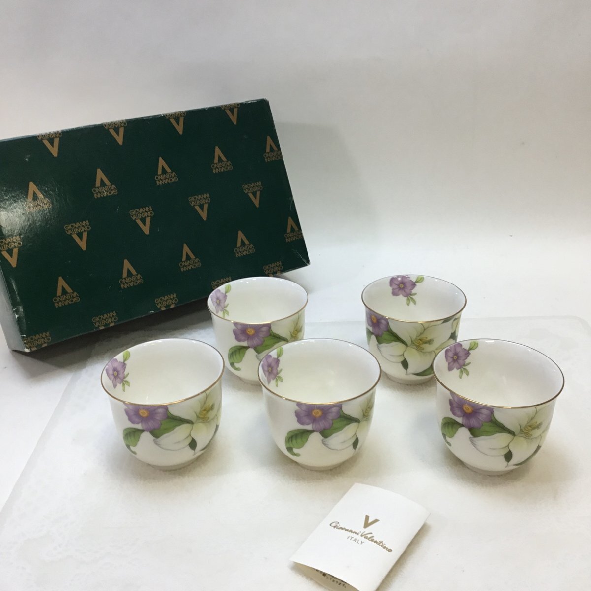 【未使用品/CH】 陶器 ジョバンニ ヴァレンチノ Giovanni Valentino 煎茶揃い ティーカップ 茶器 5点 華絵 RS0112/0000拍卖