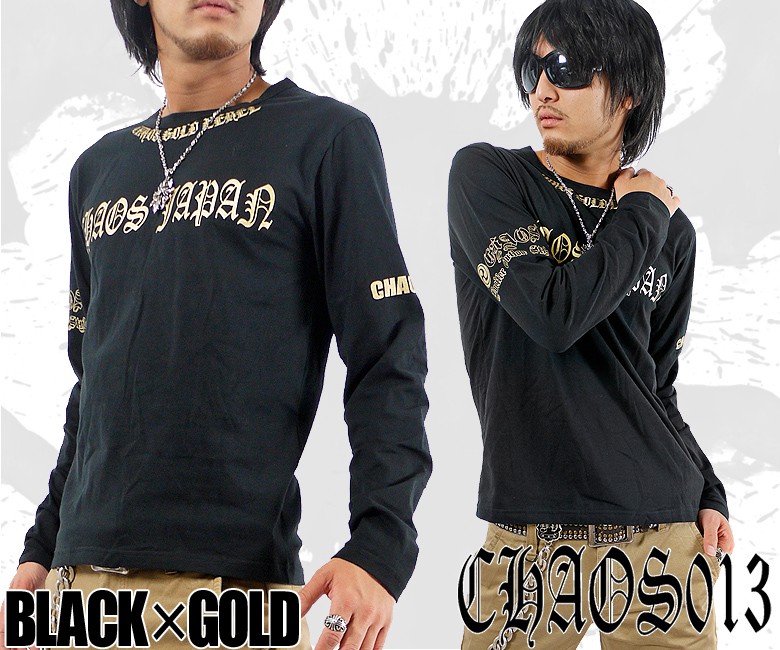 Chaosthoery英字ロゴ&バック13ナンバープリントロングTシャツ【ch-ry-1001】 【ブラック×ゴールド】新品M拍卖
