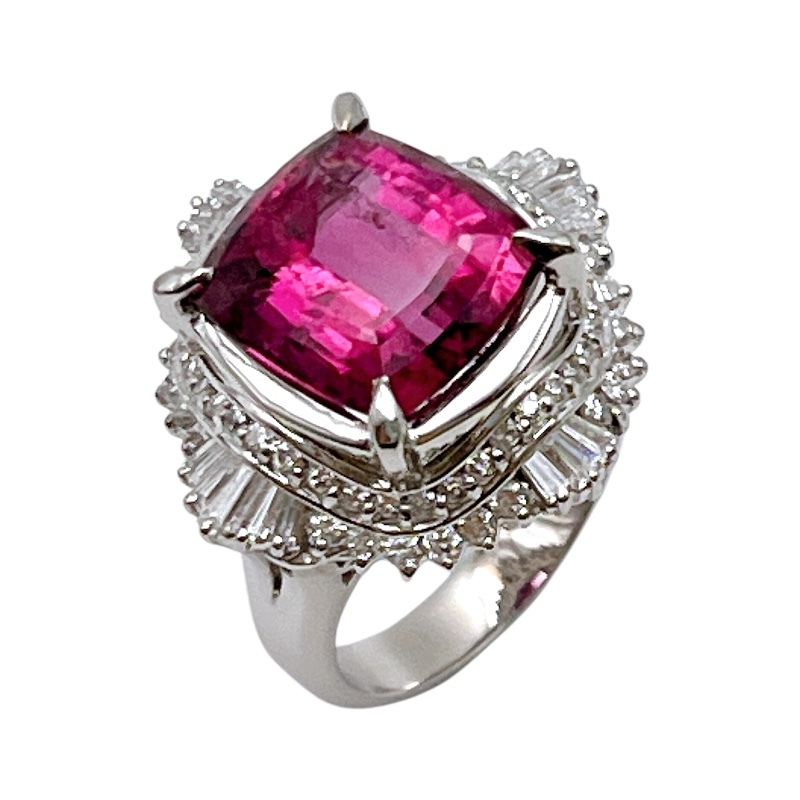 トルマリンリング Pt900、トルマリン、ダイヤモンド ジュエリー 中古拍卖