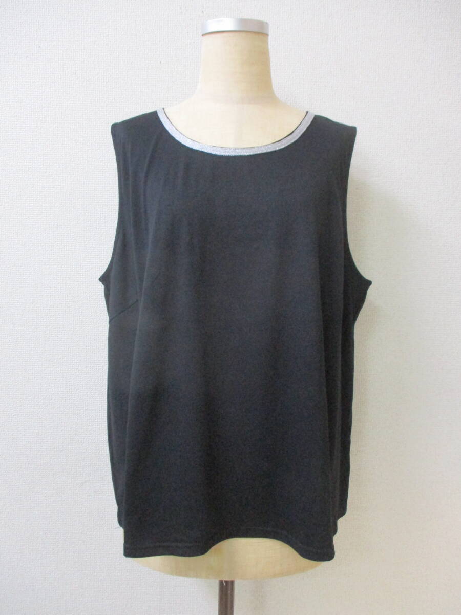 eur3 エウルキューブ レディース ノースリーブ SIZE2 大きいサイズ ブラック 衿シルバー・ラメ調 イトキン(株) 拍卖