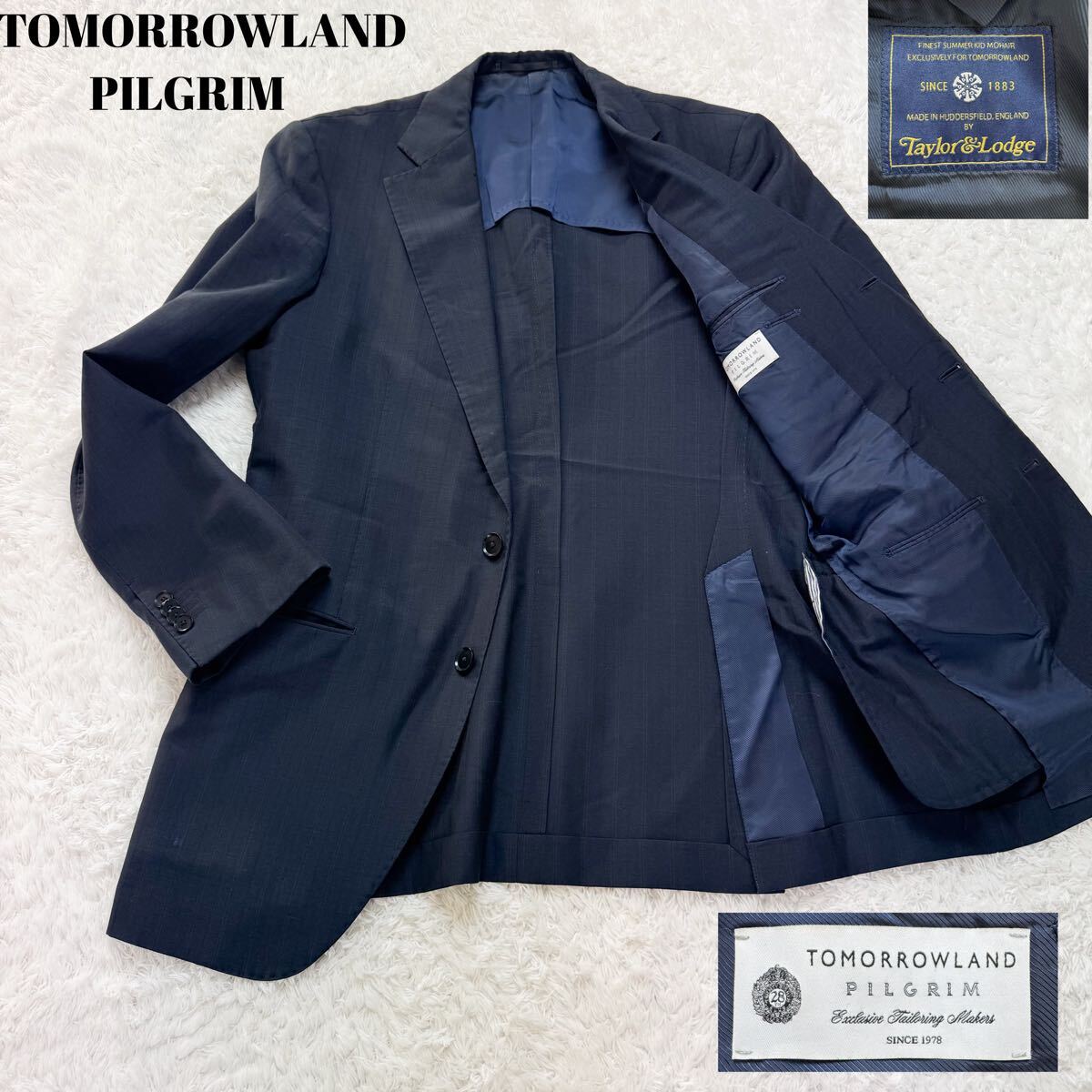 【美品】XLサイズ トゥモローランド ピルグリム テーラードジャケット ウール モヘヤ 50 ネイビー TOMORROWLAND PILGRIM メンズ モヘア拍卖